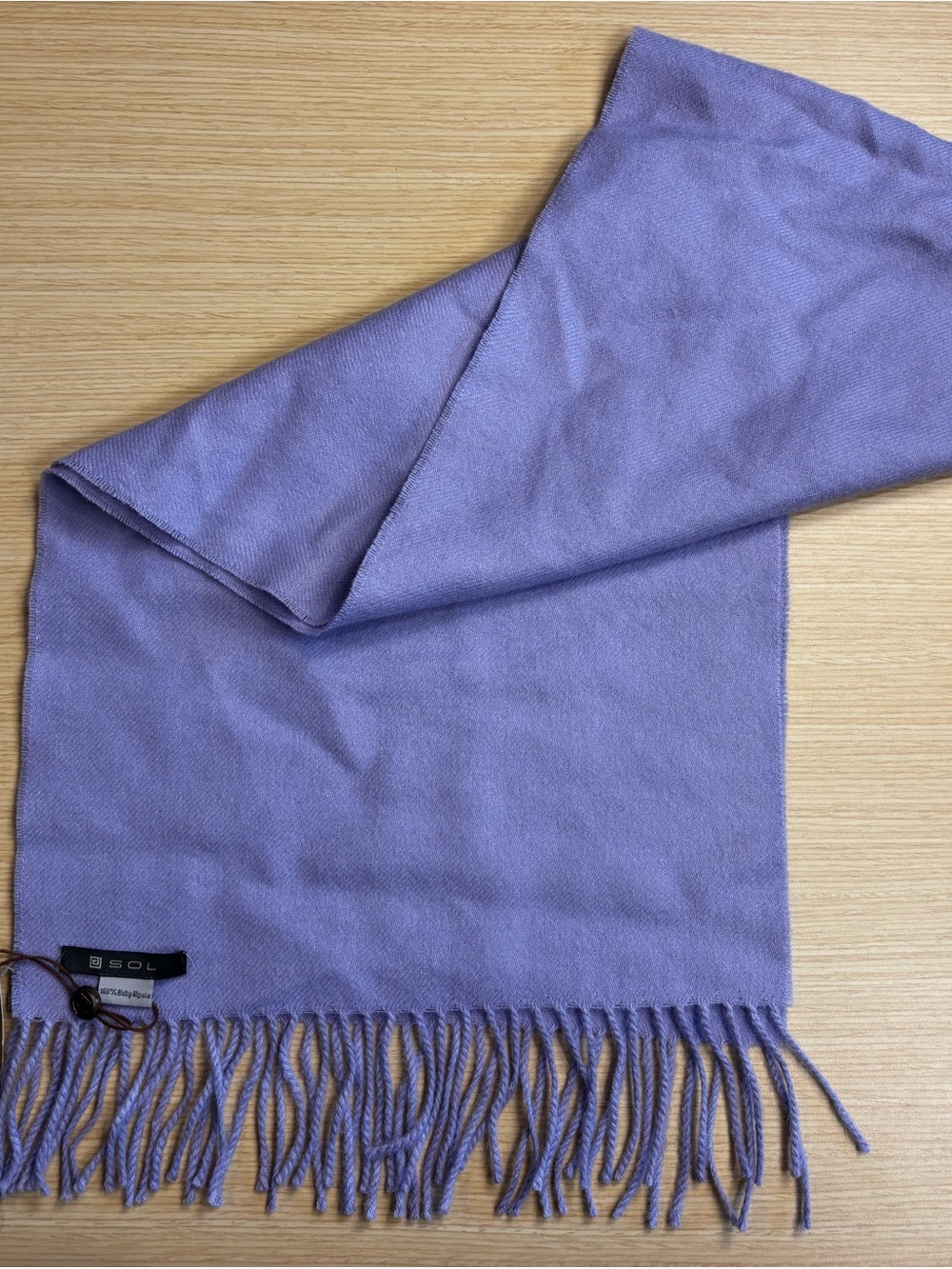 Sol Alpaca Baby Alpaca Fringed Scarf Lavender Purple Solid Winter Wrap NWT